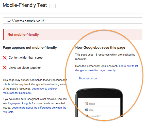 Google Mobile-Friendly test