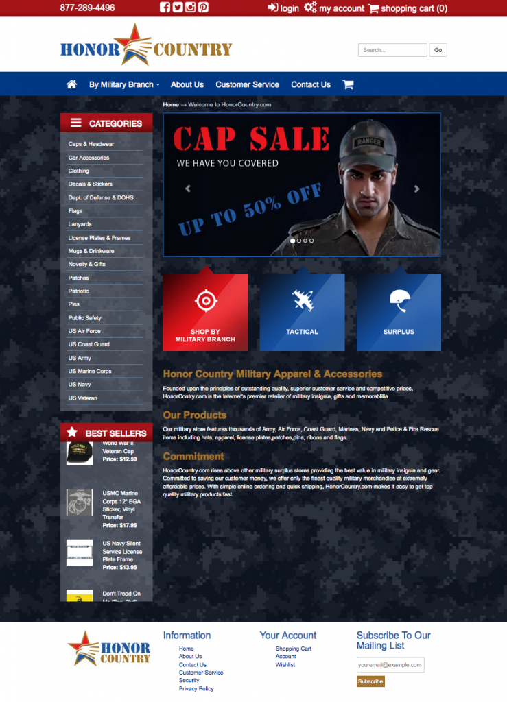Honor Country Military Merchandise Store Website Design