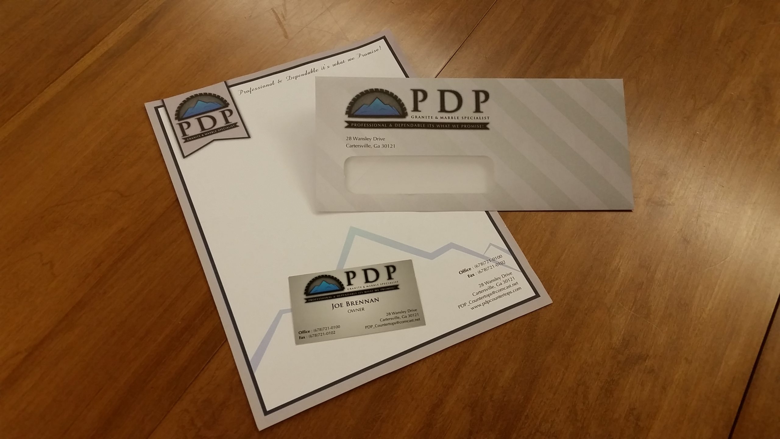 PDP Granite and Marble Letterhead, Envelope, and Business Card Design