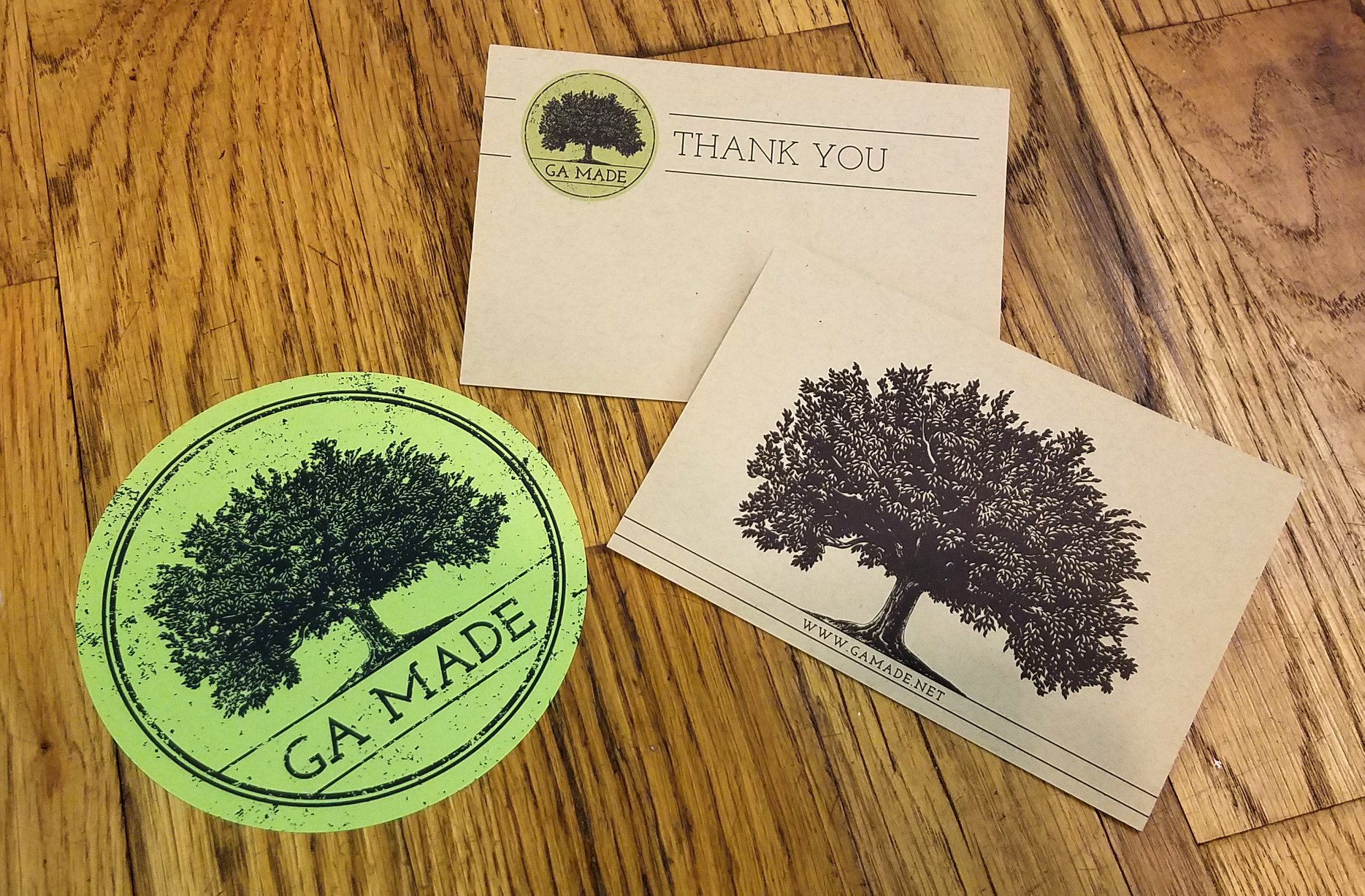 GA Made Sticker and Thank You Note Design