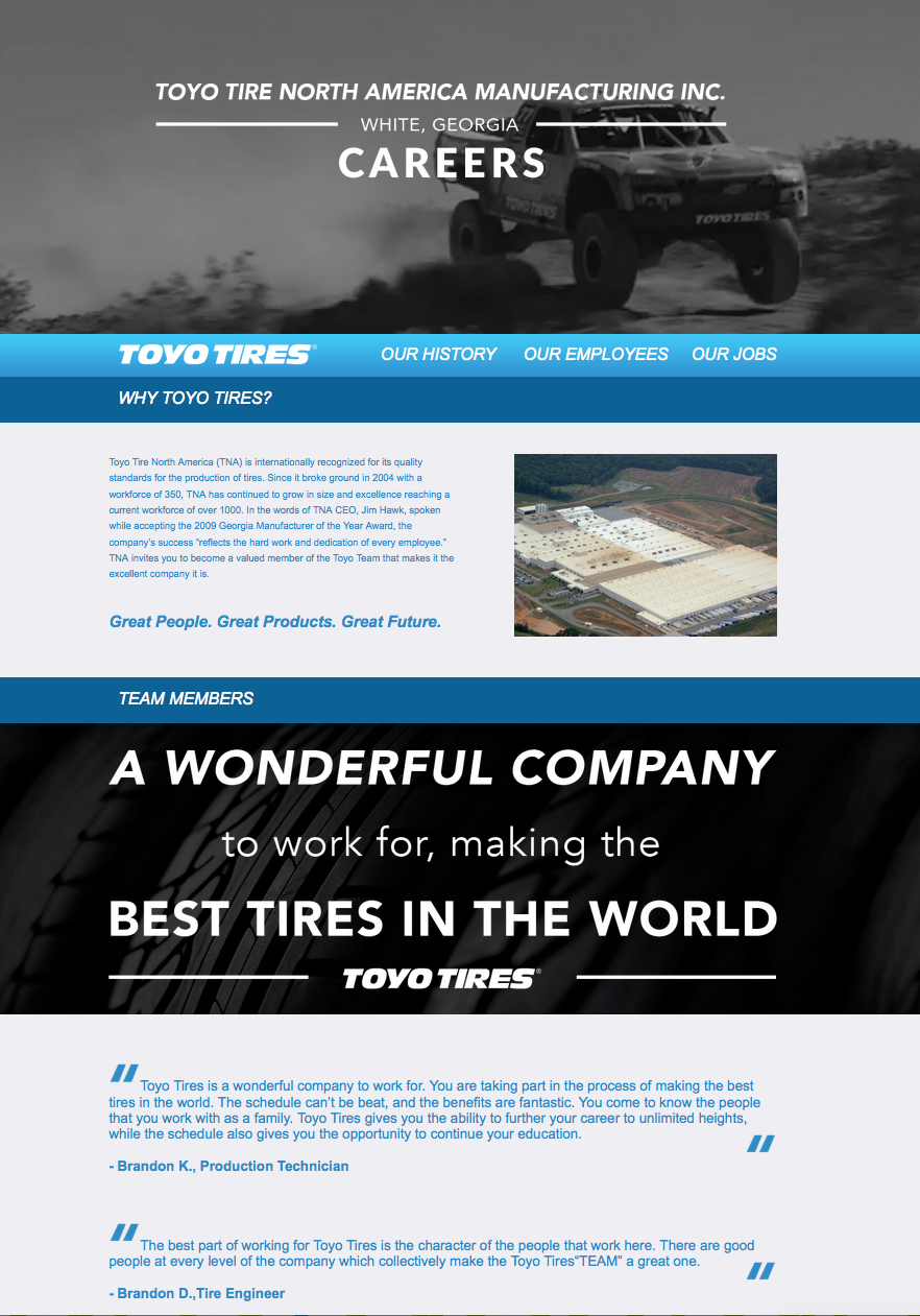 Toyo Tire North America Manufacturing Inc. Website Design