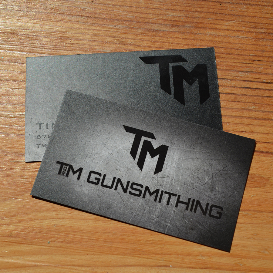TM Gunsmithing Business Card Design with spot gloss