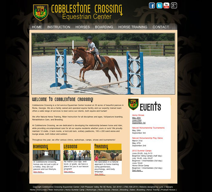 Cobblestone Crossing Equestrian Center Website Design