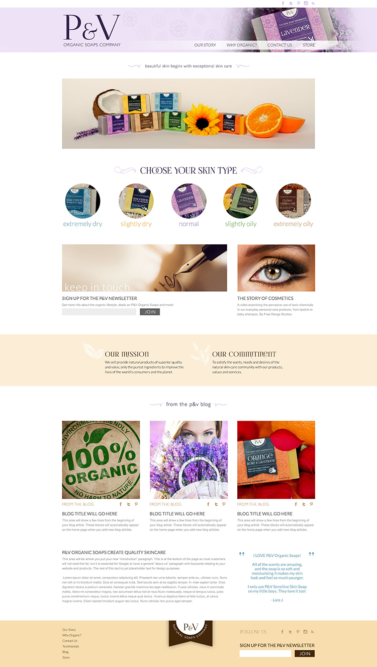 P & V Organic Soaps Company Website Design