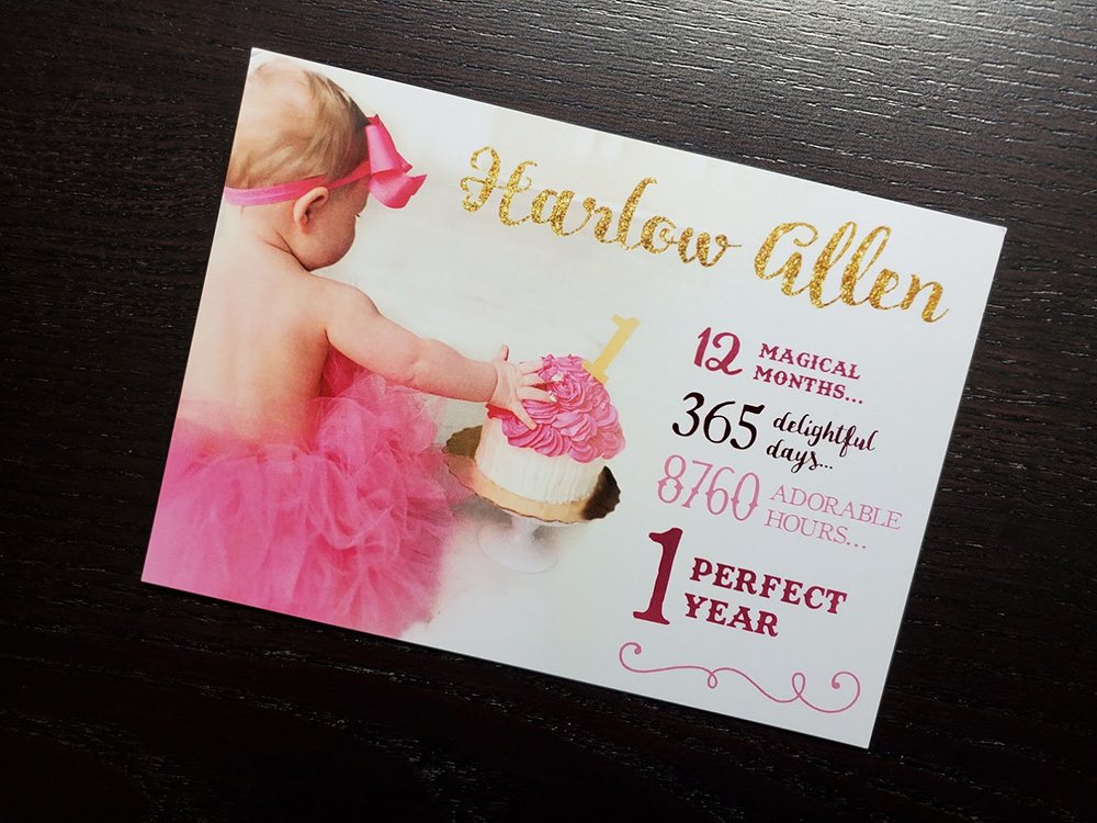 Custom Baby Announcement Card with Gold Design
