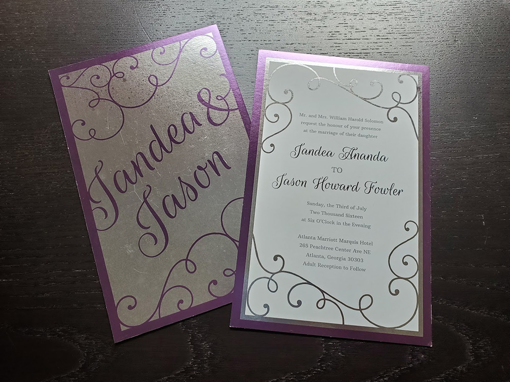 Custom Wedding Invitation Card with Silver Foil Design