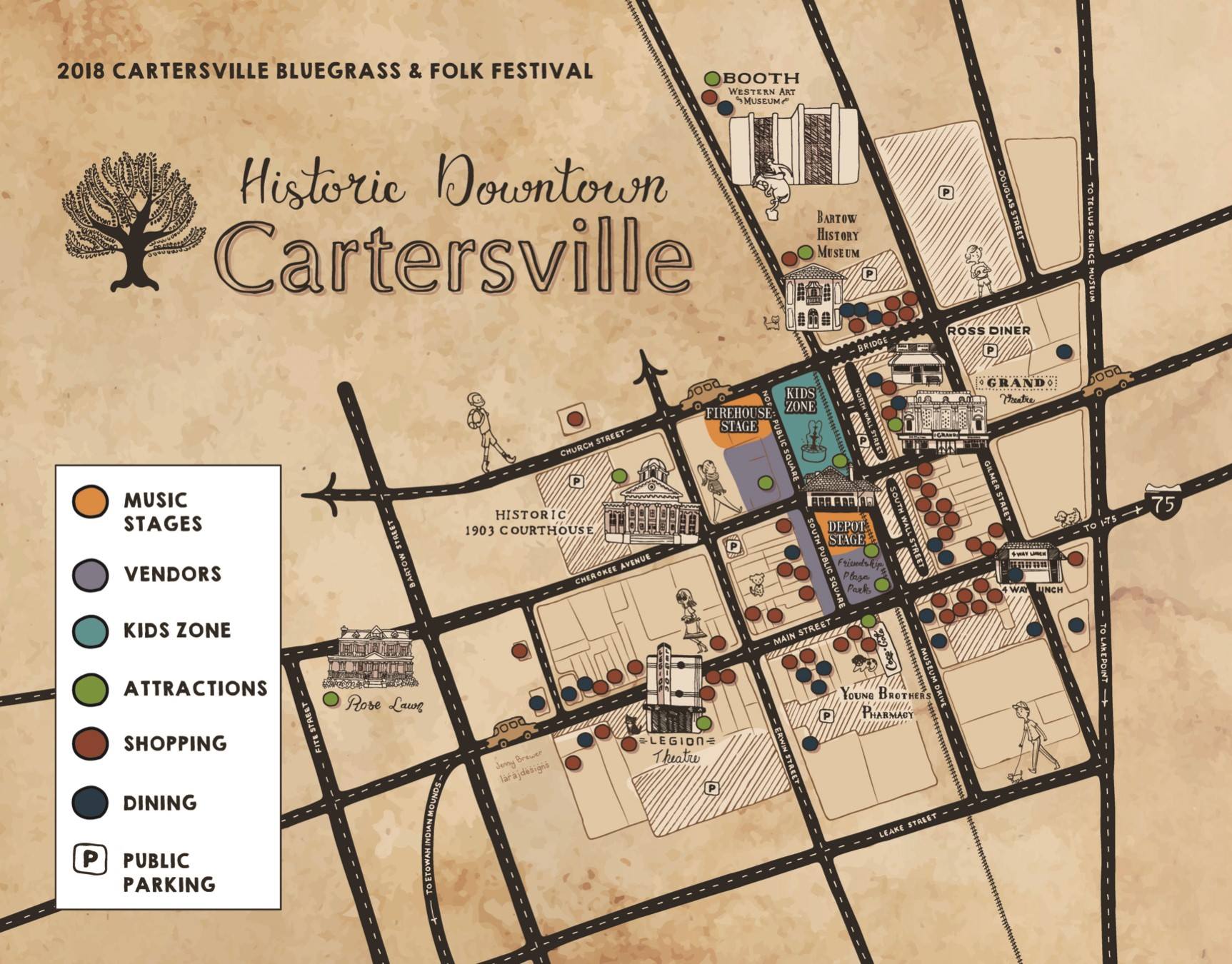 Historic Downtown Cartersville Illustrated Map