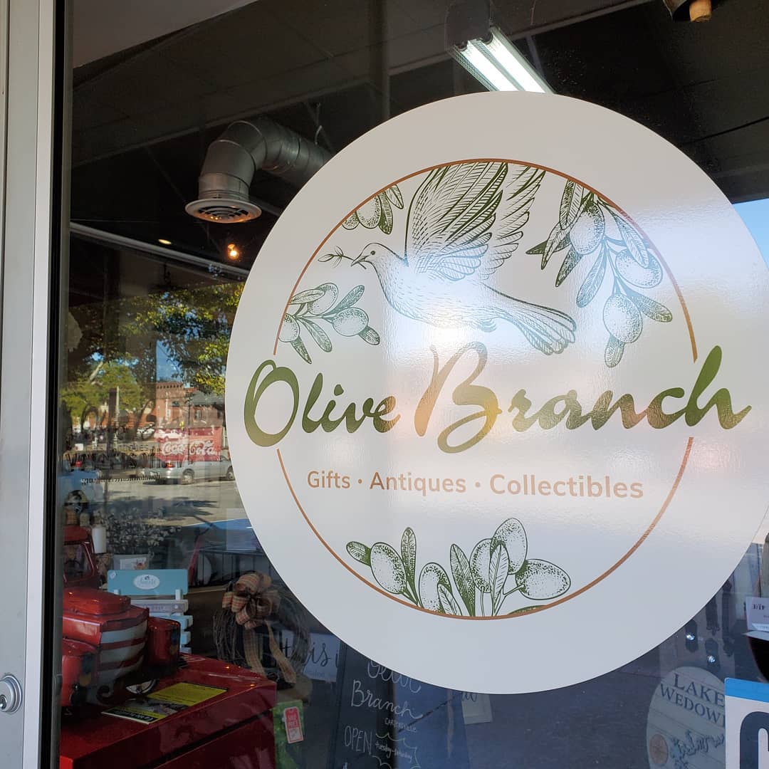 Olive Branch Logo and Antique Store Door Sign Design
