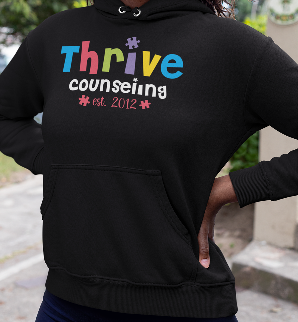 thrive counseling hoodie with logo design