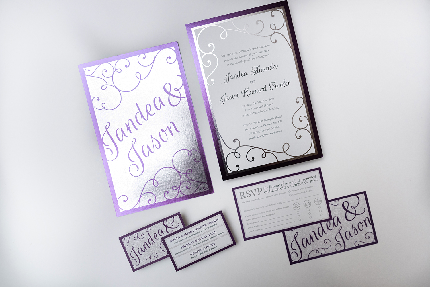 Purple Wedding Invitation with Silver Foil