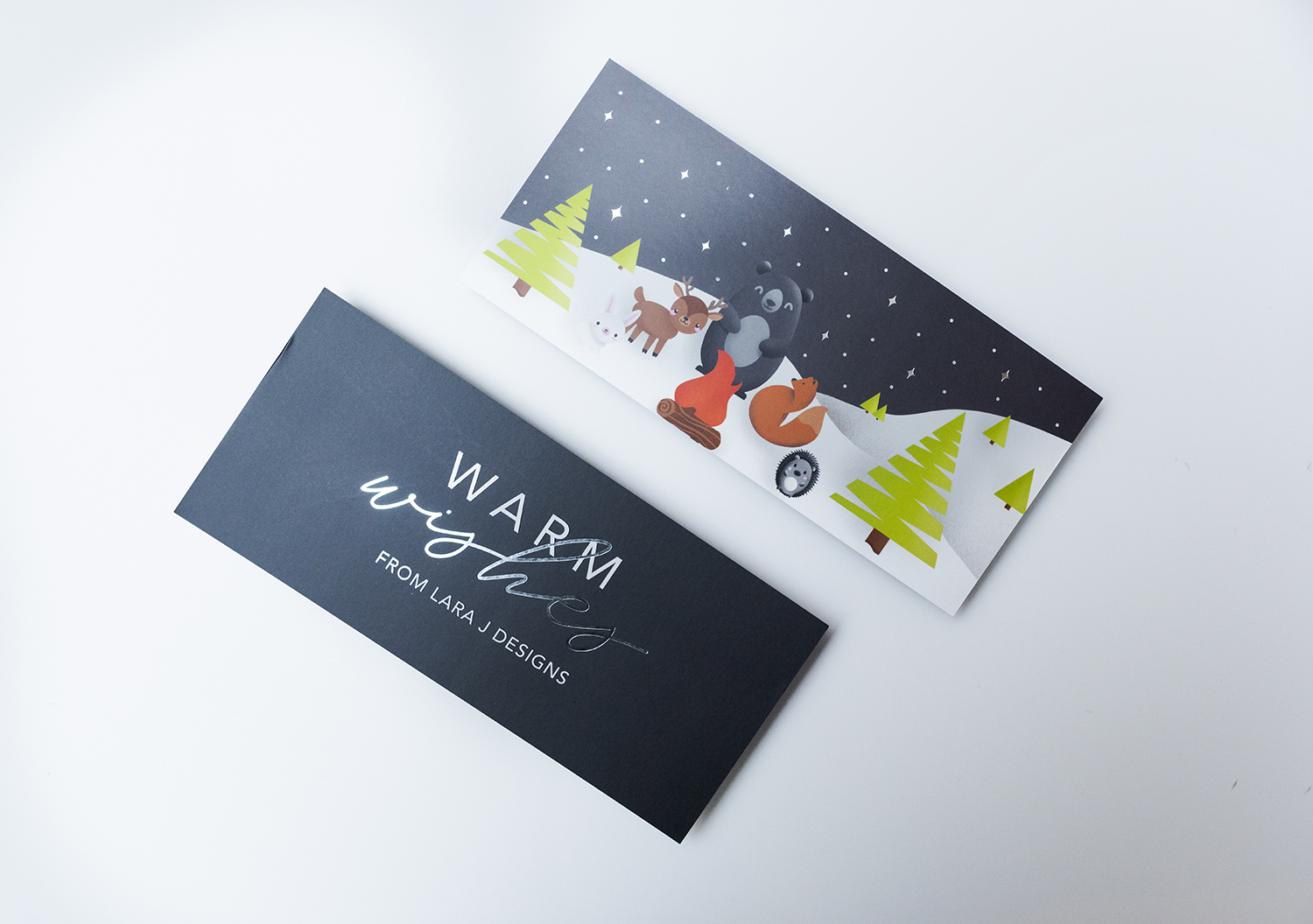 Lara J Designs Christmas Holiday Card with Illustrations Spot Gloss Silver Foil
