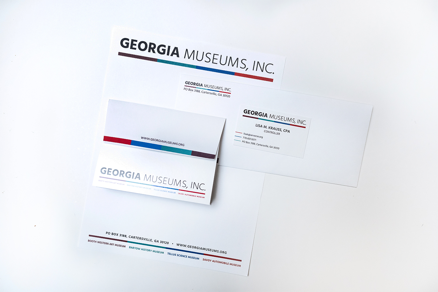Georgia Museums, Inc. Business Card, Letterhead Stationery, Post card, custom envelope