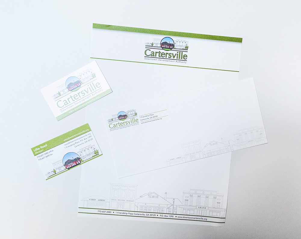 Cartersville Downtown Development Authority Business Card, Letterhead, and Envelope Design