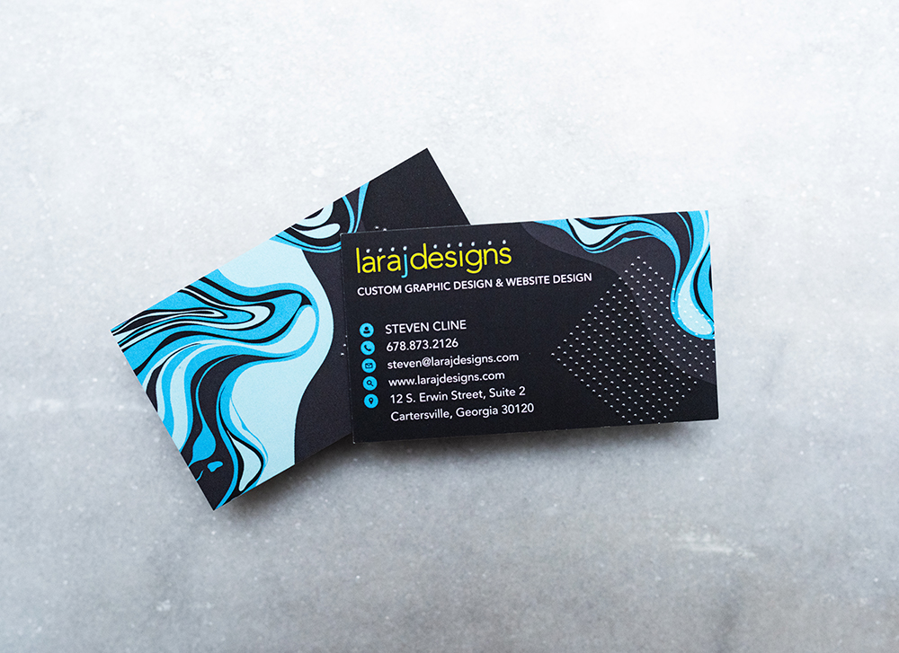 Lara J Designs Business Card Design with Raised Spot Gloss on Suede Finish