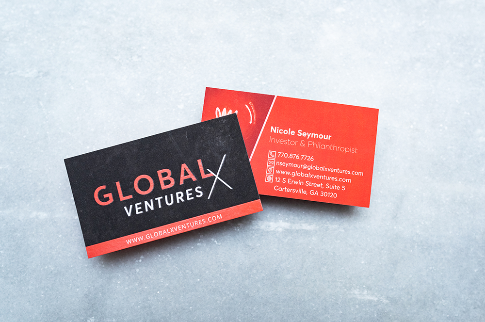 Global X Ventures Business Card with Raised UV Design | Lara J Designs | Cartersville Georgia