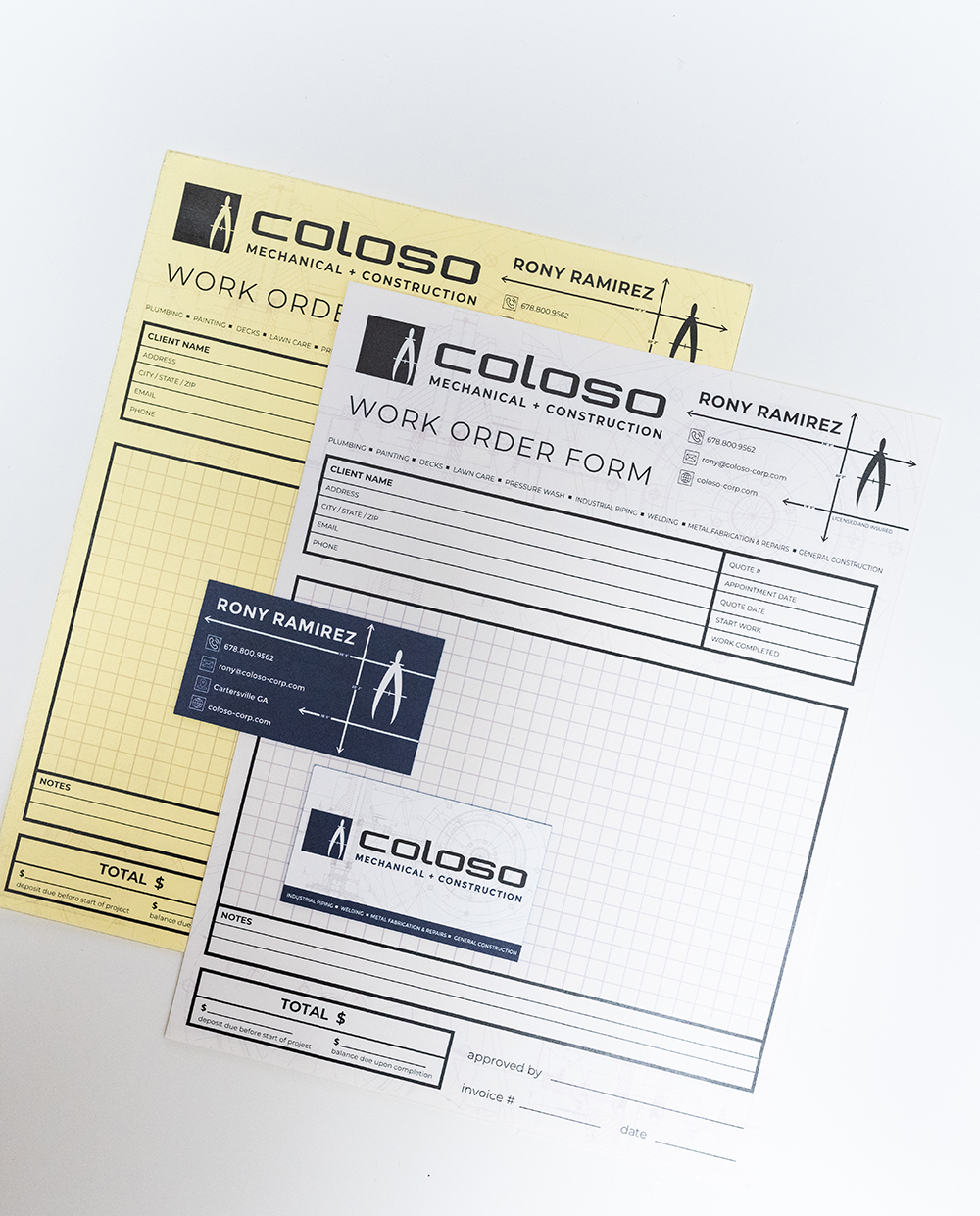 Coloso Work Order Form and Business Card Design | Lara J Designs | Cartersville Georgia