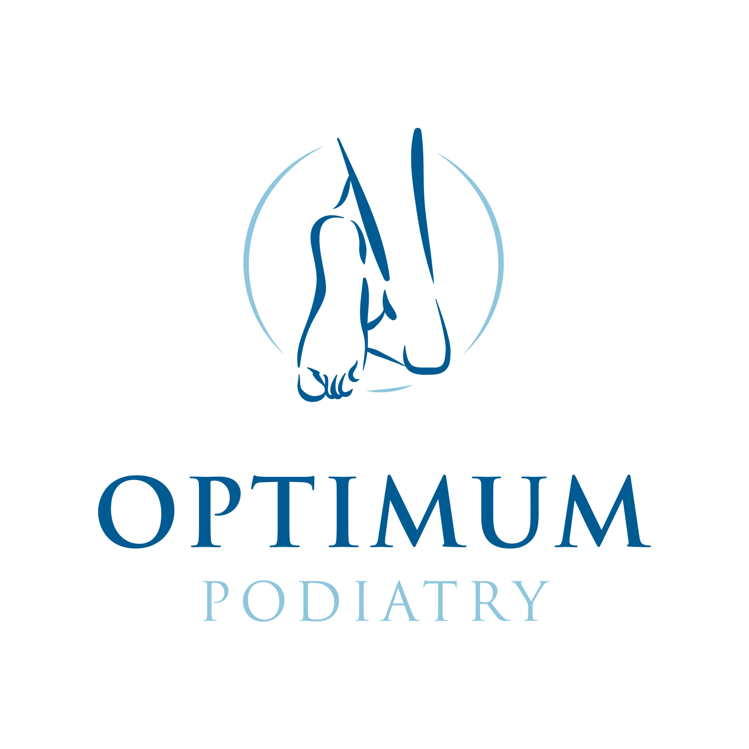 Custom logo design for Optimum Podiatry with the outline of feet within a circle