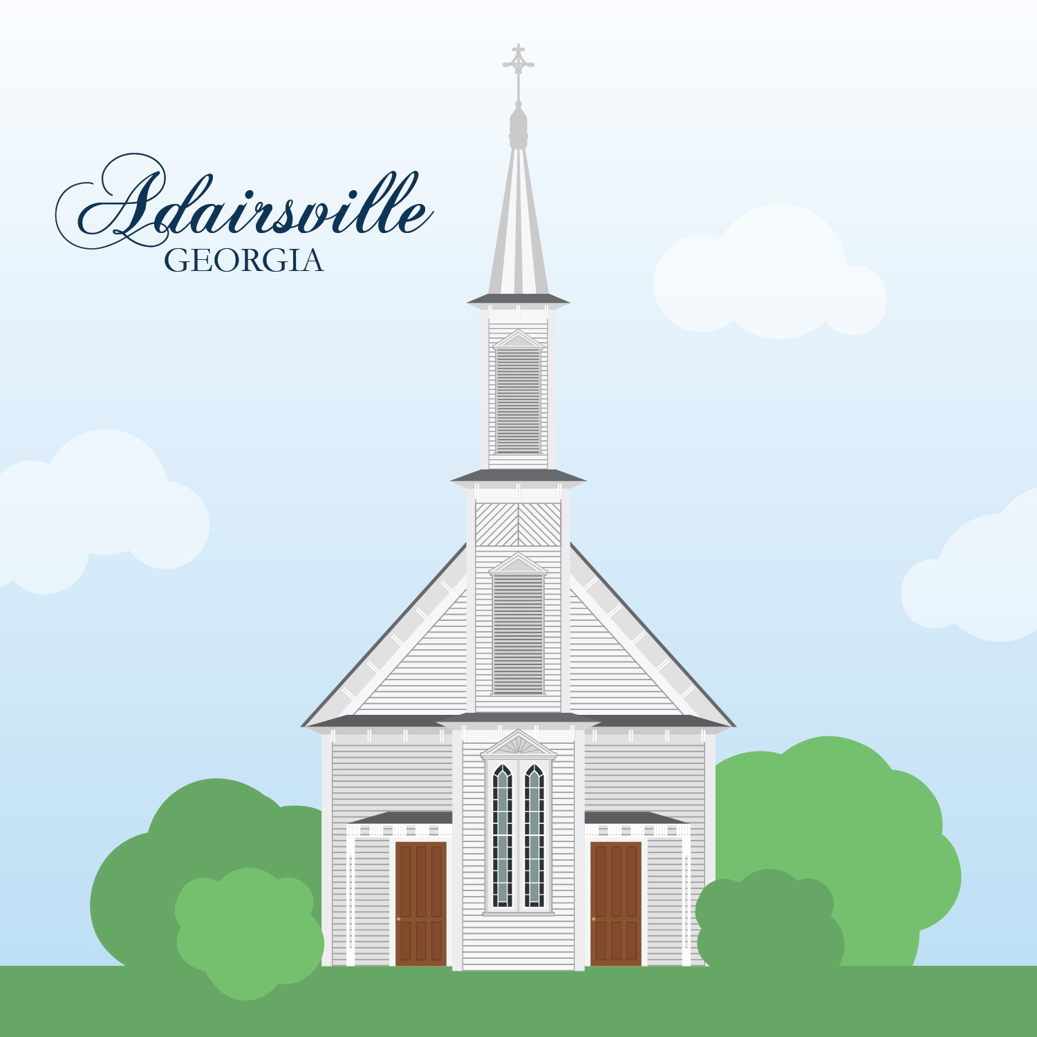 Custom Illustration of Historic Church in Adairsville Georgia