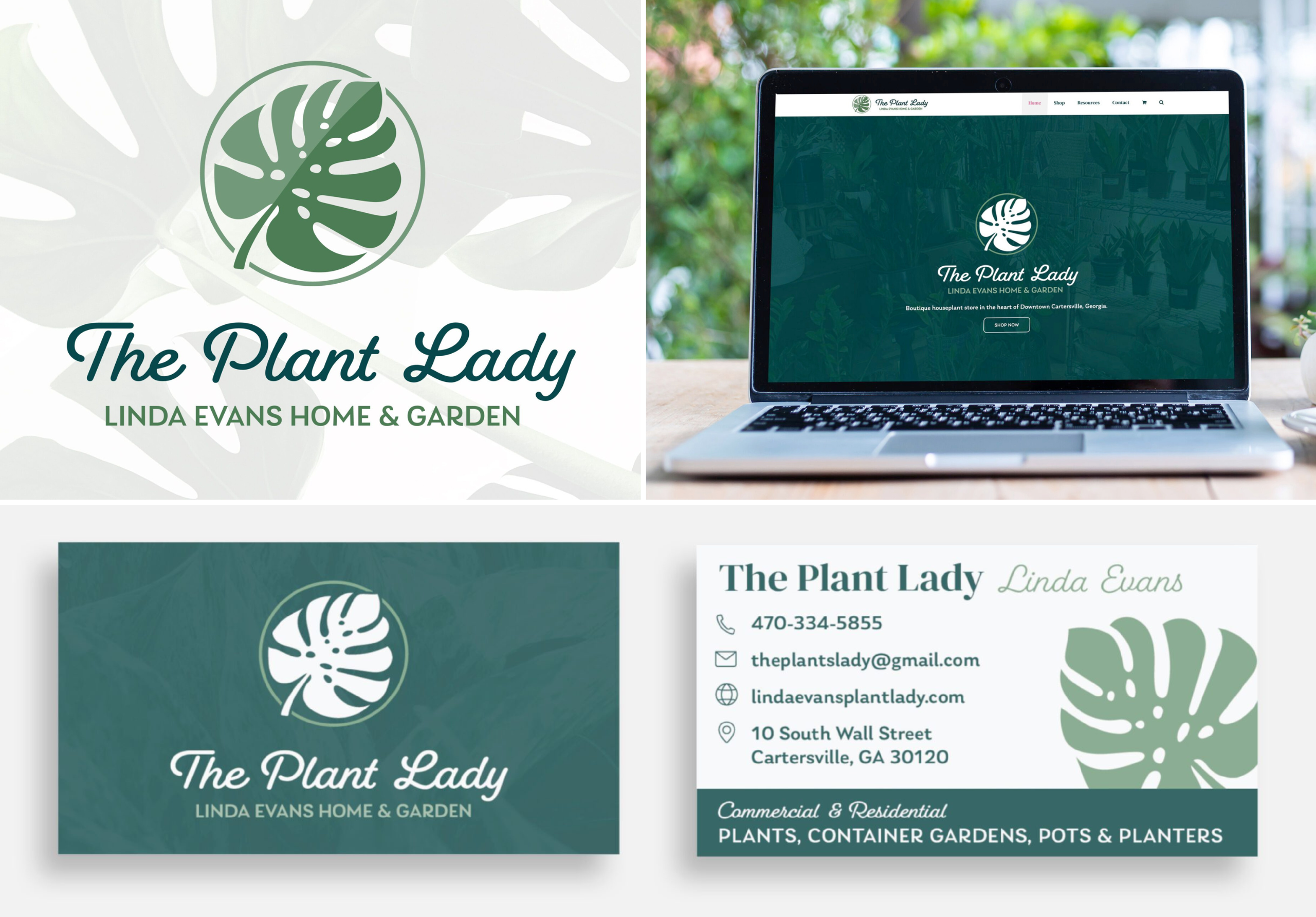 Linda Evans Home and Garden The Plant Lady Logo design, website design, and business card design